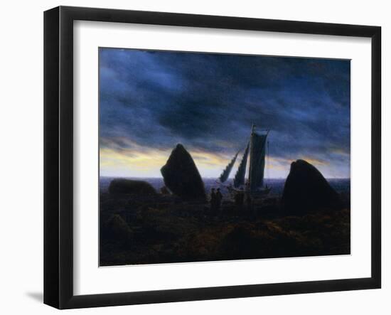 Fishing Boat Passing Figures on a beach by the Baltic-Caspar David Friedrich-Framed Giclee Print