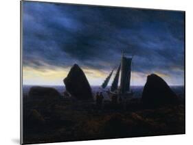 Fishing Boat Passing Figures on a beach by the Baltic-Caspar David Friedrich-Mounted Giclee Print