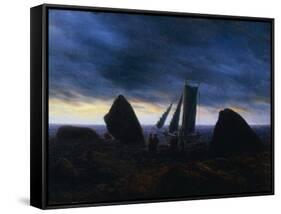 Fishing Boat Passing Figures on a beach by the Baltic-Caspar David Friedrich-Framed Stretched Canvas