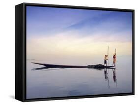 Fishing Boat Reflected on Inle Lake, Burma-Brian McGilloway-Framed Stretched Canvas