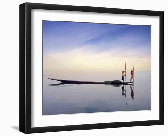 Fishing Boat Reflected on Inle Lake, Burma-Brian McGilloway-Framed Photographic Print