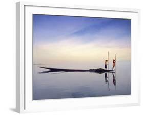 Fishing Boat Reflected on Inle Lake, Burma-Brian McGilloway-Framed Photographic Print