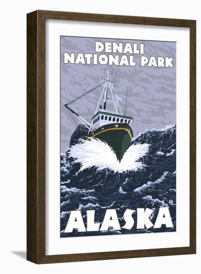 Fishing Boat Scene, Denali National Park, Alaska-Lantern Press-Framed Art Print