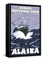 Fishing Boat Scene, Denali National Park, Alaska-Lantern Press-Framed Stretched Canvas