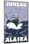 Fishing Boat Scene, Juneau, Alaska-Lantern Press-Mounted Art Print