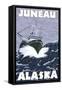 Fishing Boat Scene, Juneau, Alaska-Lantern Press-Framed Stretched Canvas