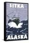 Fishing Boat Scene, Sitka, Alaska-Lantern Press-Framed Stretched Canvas
