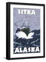 Fishing Boat Scene, Sitka, Alaska-Lantern Press-Framed Art Print