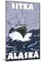 Fishing Boat Scene, Sitka, Alaska-Lantern Press-Mounted Art Print