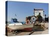 Fishing Boat Stella on Ramp Near Small Chapel at Skala Sikaminia, Lesbos (Lesvos), Greece-Nick Upton-Stretched Canvas