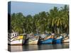 Fishing Boats Along the Backwaters, Near Alappuzha (Alleppey), Kerala, India, Asia-Stuart Black-Stretched Canvas