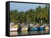 Fishing Boats Along the Backwaters, Near Alappuzha (Alleppey), Kerala, India, Asia-Stuart Black-Framed Stretched Canvas