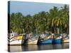 Fishing Boats Along the Backwaters, Near Alappuzha (Alleppey), Kerala, India, Asia-Stuart Black-Stretched Canvas