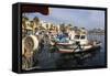 Fishing boats and cruise ship, harbour, Kos Town, Kos, Dodecanese, Greek Islands, Greece, Europe-Eleanor Scriven-Framed Stretched Canvas