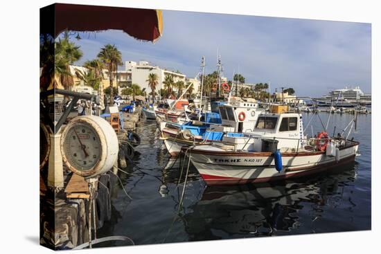 Fishing boats and cruise ship, harbour, Kos Town, Kos, Dodecanese, Greek Islands, Greece, Europe-Eleanor Scriven-Stretched Canvas