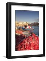 Fishing boats and fishing net at the port, old town, Gallipoli, Lecce province, Salentine Peninsula-Markus Lange-Framed Photographic Print
