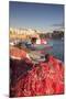 Fishing boats and fishing net at the port, old town, Gallipoli, Lecce province, Salentine Peninsula-Markus Lange-Mounted Photographic Print