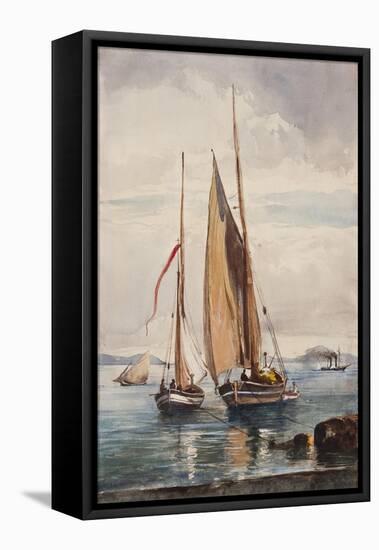 Fishing Boats and Steamship-Giacinto Gigante-Framed Stretched Canvas