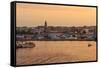 Fishing boats and town at sunrise, Palamos, Costa Brava, Girona, Catalonia, Spain, Europe-Eleanor Scriven-Framed Stretched Canvas