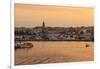 Fishing boats and town at sunrise, Palamos, Costa Brava, Girona, Catalonia, Spain, Europe-Eleanor Scriven-Framed Photographic Print