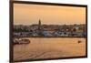 Fishing boats and town at sunrise, Palamos, Costa Brava, Girona, Catalonia, Spain, Europe-Eleanor Scriven-Framed Photographic Print