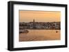 Fishing boats and town at sunrise, Palamos, Costa Brava, Girona, Catalonia, Spain, Europe-Eleanor Scriven-Framed Photographic Print