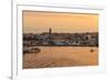 Fishing boats and town at sunrise, Palamos, Costa Brava, Girona, Catalonia, Spain, Europe-Eleanor Scriven-Framed Photographic Print