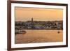 Fishing boats and town at sunrise, Palamos, Costa Brava, Girona, Catalonia, Spain, Europe-Eleanor Scriven-Framed Photographic Print