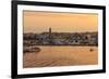 Fishing boats and town at sunrise, Palamos, Costa Brava, Girona, Catalonia, Spain, Europe-Eleanor Scriven-Framed Photographic Print