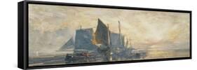 Fishing Boats at Anchor: Sunset, 19th Century-William Roxby Beverly-Framed Stretched Canvas