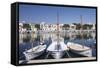 Fishing Boats at Fishing Port, Porto Colom, Majorca (Mallorca)-Markus Lange-Framed Stretched Canvas