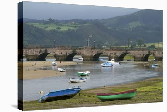 Fishing Boats at Low Tide, San Vicente De Al Barquera, Spain-David R. Frazier-Stretched Canvas