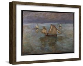 Fishing Boats at Pourville, 1882-Claude Monet-Framed Giclee Print