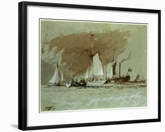 Fishing Boats at Sea, Boarding a Steamer Off the Isle of Wight-J. M. W. Turner-Framed Giclee Print