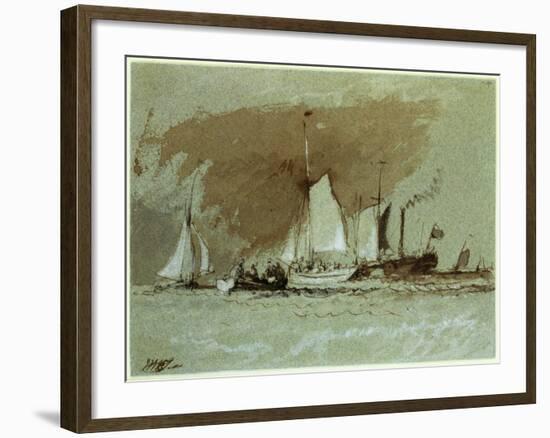 Fishing Boats at Sea, Boarding a Steamer Off the Isle of Wight-J. M. W. Turner-Framed Giclee Print