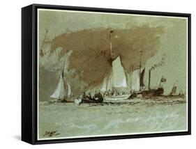 Fishing Boats at Sea, Boarding a Steamer Off the Isle of Wight-J. M. W. Turner-Framed Stretched Canvas
