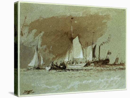 Fishing Boats at Sea, Boarding a Steamer Off the Isle of Wight-J. M. W. Turner-Stretched Canvas