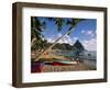 Fishing Boats at Soufriere with the Pitons in the Background, West Indies, Caribbean-Yadid Levy-Framed Photographic Print