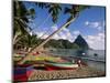 Fishing Boats at Soufriere with the Pitons in the Background, West Indies, Caribbean-Yadid Levy-Mounted Photographic Print