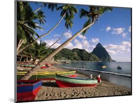 Fishing Boats at Soufriere with the Pitons in the Background, West Indies, Caribbean-Yadid Levy-Mounted Photographic Print