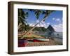 Fishing Boats at Soufriere with the Pitons in the Background, West Indies, Caribbean-Yadid Levy-Framed Photographic Print