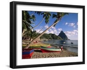 Fishing Boats at Soufriere with the Pitons in the Background, West Indies, Caribbean-Yadid Levy-Framed Photographic Print