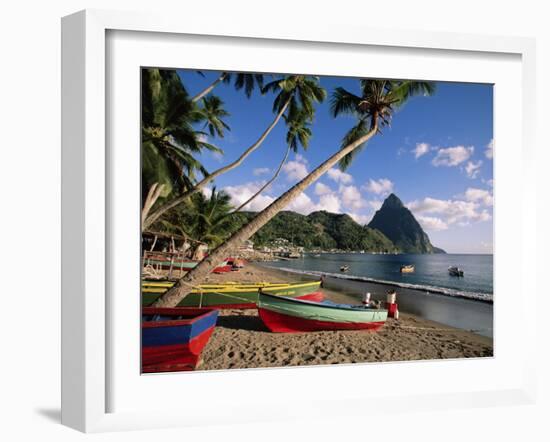 Fishing Boats at Soufriere with the Pitons in the Background, West Indies, Caribbean-Yadid Levy-Framed Photographic Print