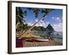 Fishing Boats at Soufriere with the Pitons in the Background, West Indies, Caribbean-Yadid Levy-Framed Photographic Print