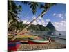 Fishing Boats at Soufriere with the Pitons in the Background, West Indies, Caribbean-Yadid Levy-Mounted Photographic Print