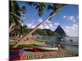 Fishing Boats at Soufriere with the Pitons in the Background, West Indies, Caribbean-Yadid Levy-Mounted Photographic Print