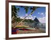 Fishing Boats at Soufriere with the Pitons in the Background, West Indies, Caribbean-Yadid Levy-Framed Photographic Print