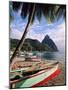 Fishing Boats at Soufriere with the Pitons in the Background, West Indies, Caribbean-Yadid Levy-Mounted Photographic Print