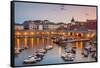 Fishing boats at sunset in the Old Port, Dubrovnik Old Town, UNESCO World Heritage Site, Dubrovnik,-Neale Clark-Framed Stretched Canvas