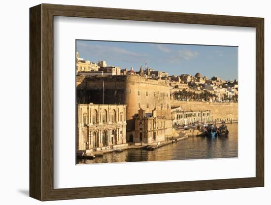 Fishing Boats at the Barriera Wharf and Grand Harbour Fortifications in the Golden Early Morning-Eleanor Scriven-Framed Photographic Print